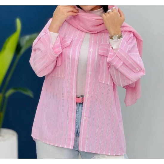 تصویر  مانتو زنانه مدل جیب صلیبی - تترون راه راه