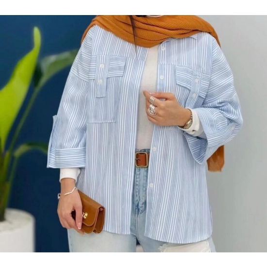 تصویر  مانتو زنانه مدل جیب صلیبی - تترون راه راه