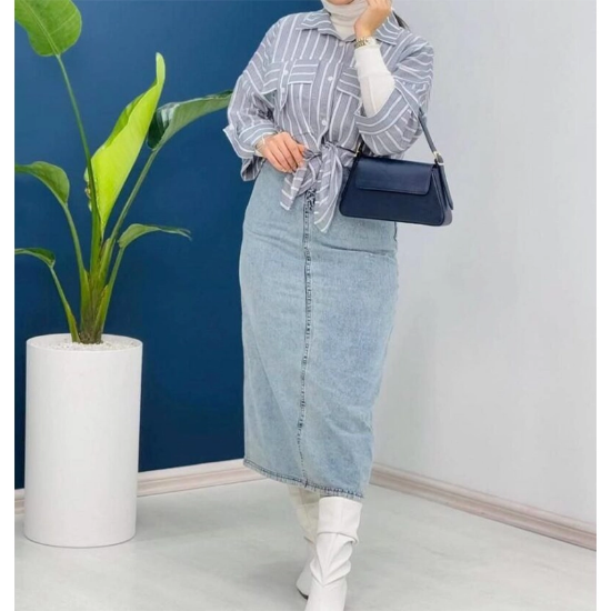 تصویر  مانتو زنانه مدل جیب صلیبی - تترون راه راه