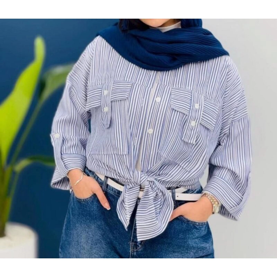 تصویر  مانتو زنانه مدل جیب صلیبی - تترون راه راه