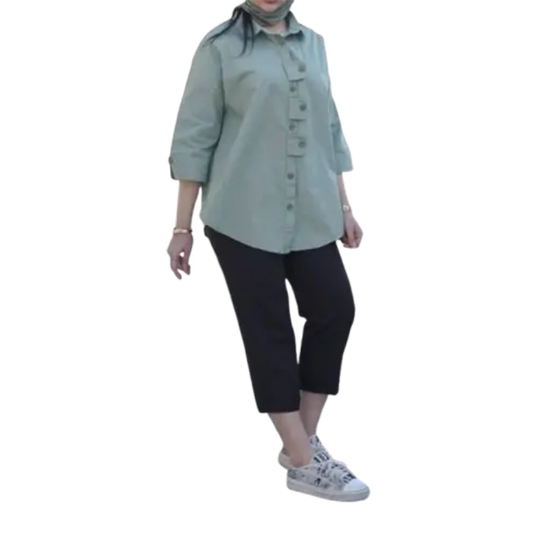 تصویر  مانتو زنانه مدل دکمه پاکتی الهه – پارچه لینن آنزیم شور