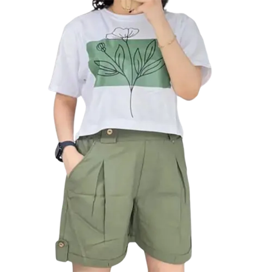 تصویر  ست کراپ و شورتک – پارچه نخ و پنبه برای کراپ، لینن اعلا برای شورتک