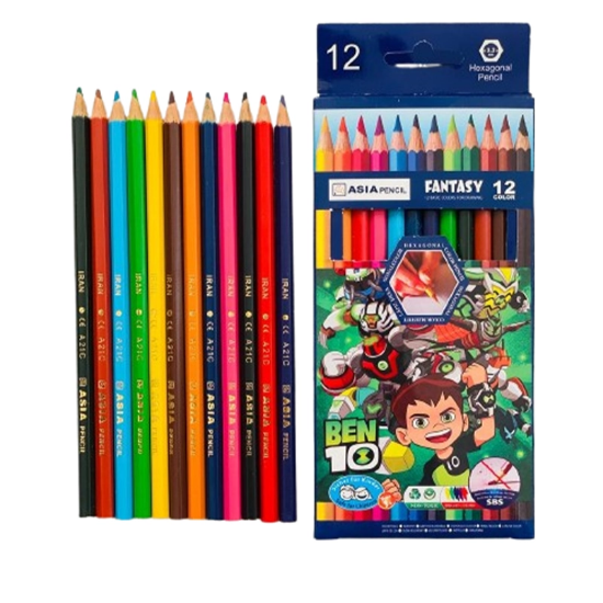 تصویر  مداد رنگی 12 تایی آسیا