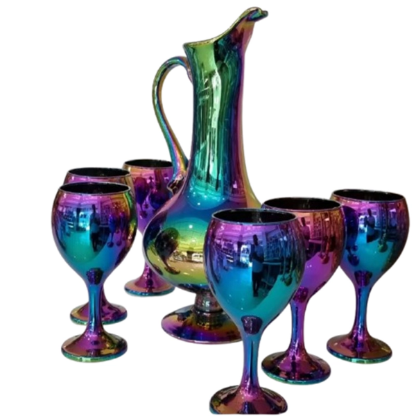 تصویر  پارچ و لیوان آبکاری شده در سه رنگ مختلف