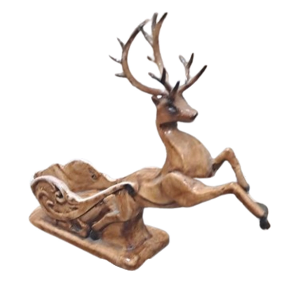 تصویر  مجسمه گوزن کالسکه ای پلی‌استری