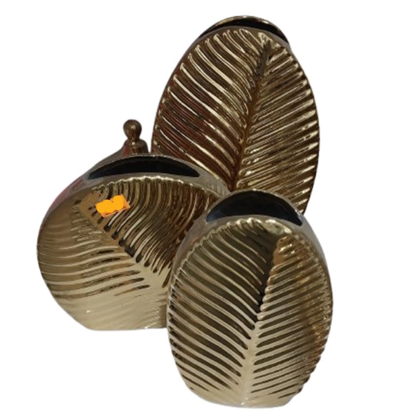 تصویر  گلدان سه تکه طرح برگه طلایی