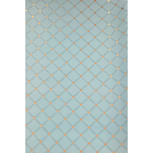 تصویر  کاغذ کادو طلاکوب قلبی آبی پاستلی (۵ برگ)