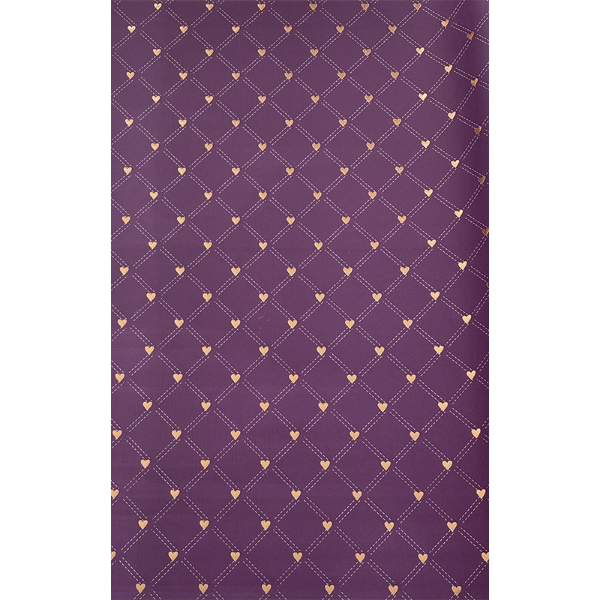 تصویر  کاغذ کادو طلاکوب قلبی بنفش (۵ برگ)