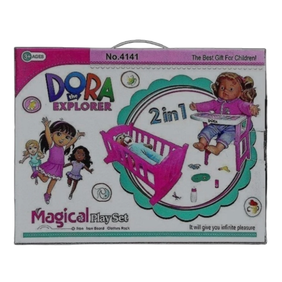 تصویر  اسباب بازی گهواره و صندلی غذا دورا