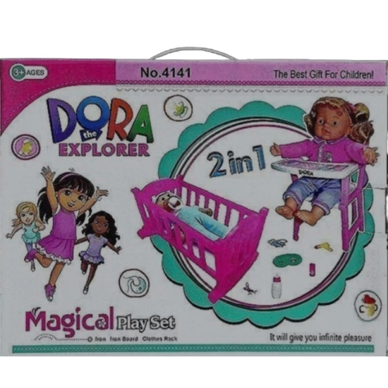 تصویر  اسباب بازی گهواره و صندلی غذا دورا