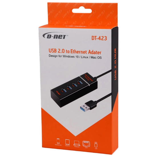 تصویر  هاب 4 پورت USB 2.0 دی نت مدل DT-423 طول 30 سانتی متر