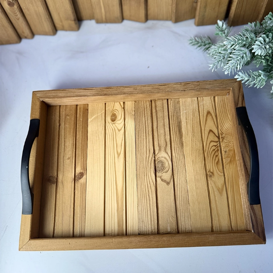 تصویر  سینی چوب ترمو دسته دار و پایه دار زیبا و شیک اندازه 35در25