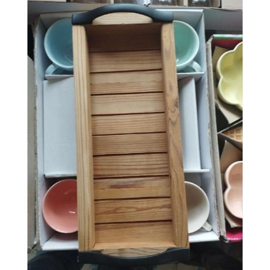 تصویر  سینی چوبی چای و شیرینی خوری 35 در 15 دسته دار و پایه دار و شیک