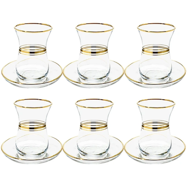 تصویر  ست استکان و نعلبکی 12 پارچه پاشاباغچه مدل لب طلا