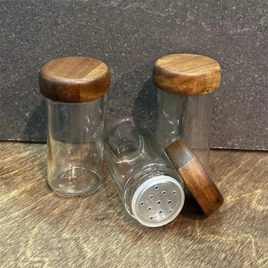 تصویر  جا ادویه 6تایی با درب چوبی تیره (آکاسیا) یدک استند جا ادویه ای گردان لونا وود