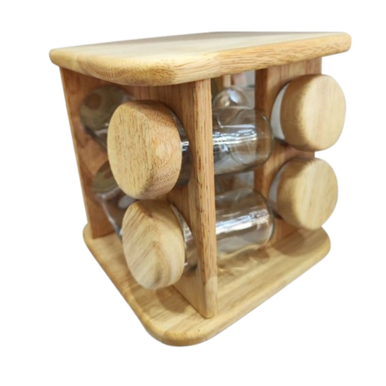 تصویر  جا ادویه عروس نوین مدل مربع گردان ۸ تایی آکاسیا با استند چوبی