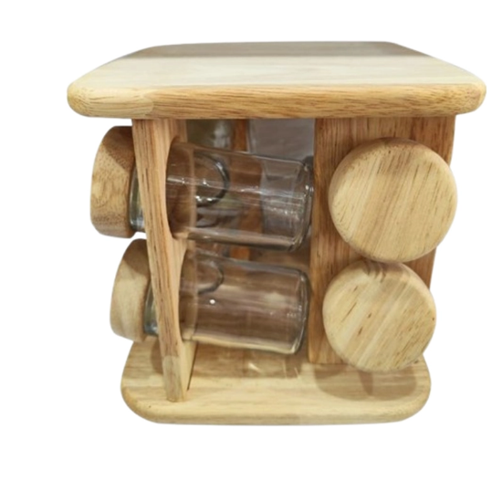 تصویر  جا ادویه عروس نوین مدل مربع گردان ۸ تایی آکاسیا با استند چوبی