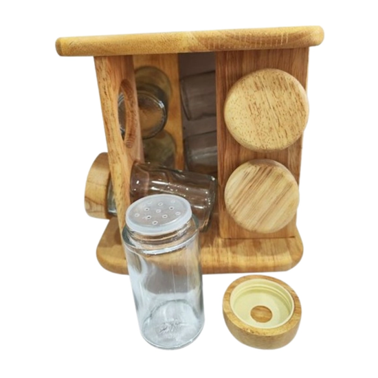 تصویر  جا ادویه عروس نوین مدل مربع گردان ۸ تایی آکاسیا با استند چوبی