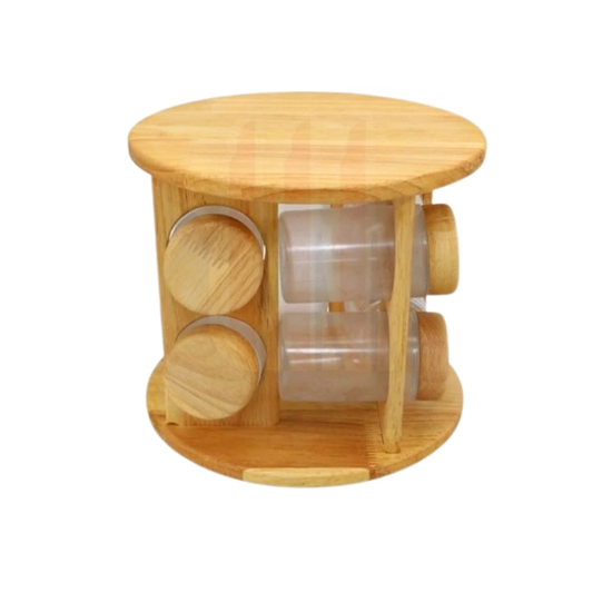 تصویر  جا ادویه 6تایی با درب چوبی تیره (آکاسیا) یدک استند جا ادویه ای گردان لونا وود