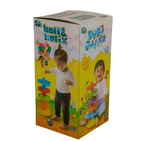 تصویر  اسباب بازی توپ و مارپیچ ۵ طبقه جعبه‌ای