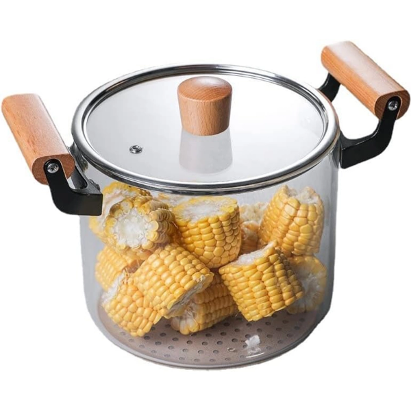 تصویر  قابلمه شیشه‌ای بوروسیلیکات ZHIRCEKE با درب و دسته چوبی