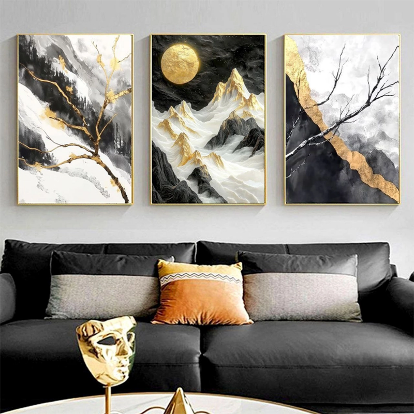 تصویر  تابلو سه‌تکه شیشه‌ای طرح طبیعت انتزاعی 40در60