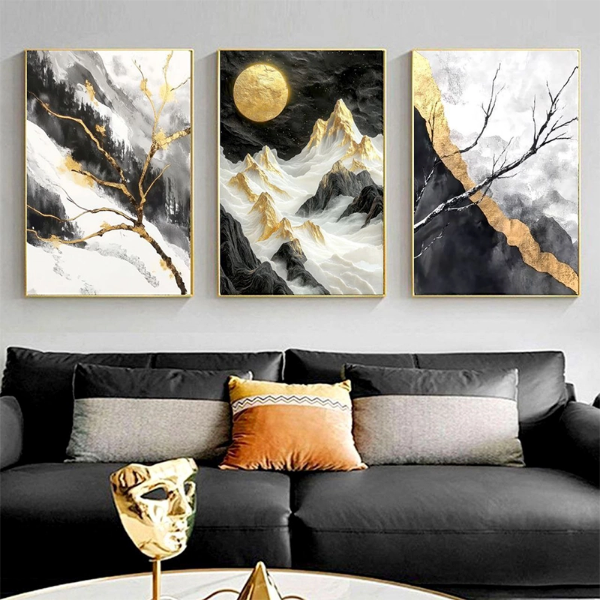 تصویر  تابلو سه‌تکه شیشه‌ای طرح طبیعت انتزاعی 40در60